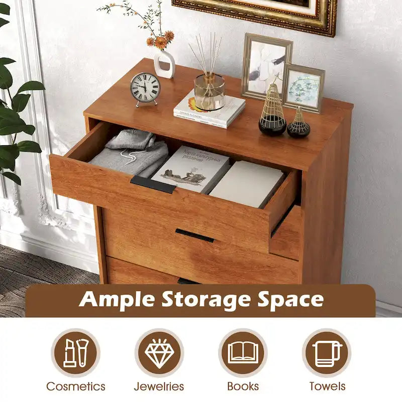 Commode à 5 tiroirs avec pieds en métal et kit anti-basculement, marron, style moderne du milieu du siècle, chambre à coucher pour 1 personne
