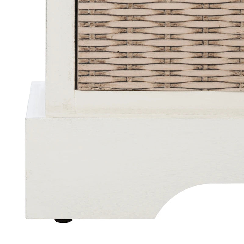 Banc de rangement de style ferme avec coussin et 3 tiroirs en osier - Blanc vieilli / Sable / Noir / Marron - 1-2 places