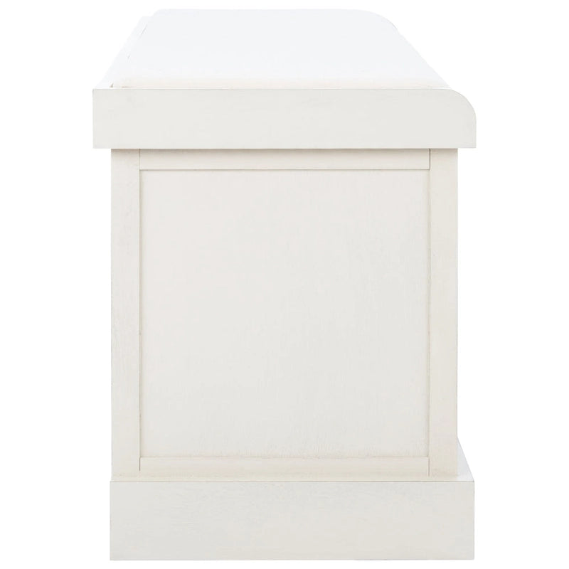 Banc de rangement de style ferme avec coussin et 3 tiroirs en osier - Blanc vieilli / Sable / Noir / Marron - 1-2 places