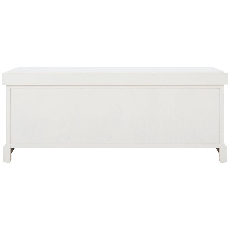 Banc de rangement de style ferme avec coussin et 3 tiroirs en osier - Blanc vieilli / Sable / Noir / Marron - 1-2 places