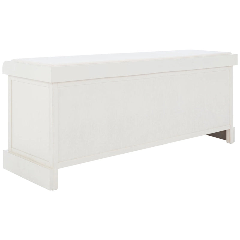 Banc de rangement de style ferme avec coussin et 3 tiroirs en osier - Blanc vieilli / Sable / Noir / Marron - 1-2 places