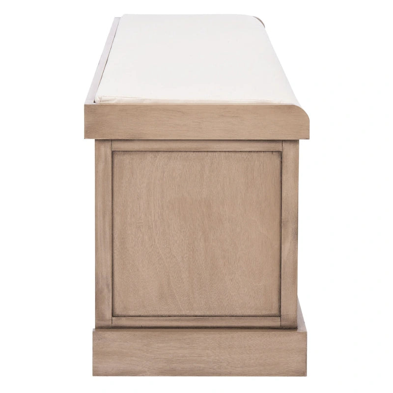 Banc de rangement de style ferme avec coussin et 3 tiroirs en osier - Blanc vieilli / Sable / Noir / Marron - 1-2 places