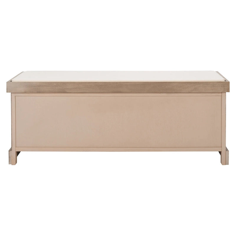 Banc de rangement de style ferme avec coussin et 3 tiroirs en osier - Blanc vieilli / Sable / Noir / Marron - 1-2 places