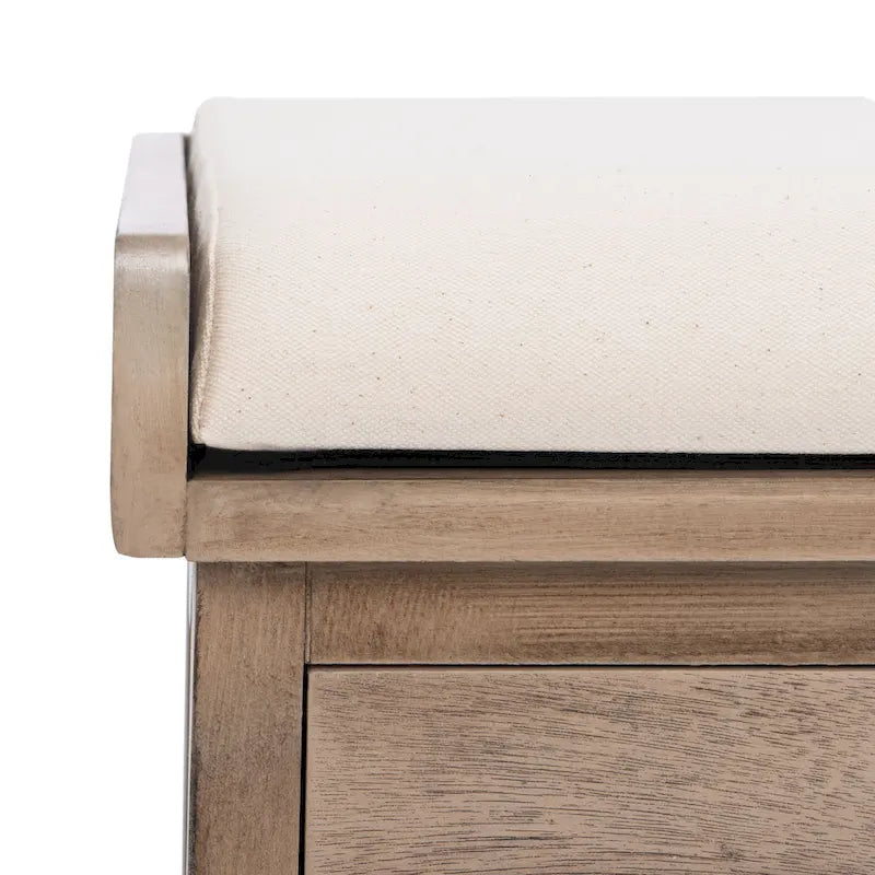 Banc de rangement de style ferme avec coussin et 3 tiroirs en osier - Blanc vieilli / Sable / Noir / Marron - 1-2 places
