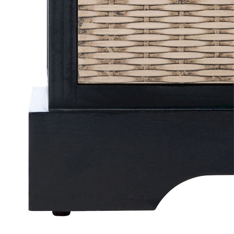 Banc de rangement de style ferme avec coussin et 3 tiroirs en osier - Blanc vieilli / Sable / Noir / Marron - 1-2 places