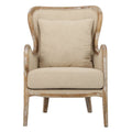 Fauteuil à oreilles haut dossier en tissu beige avec cadre en bois de chêne – 1 place