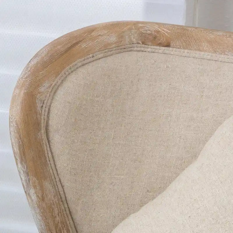 Fauteuil à oreilles haut dossier en tissu beige avec cadre en bois de chêne – 1 place