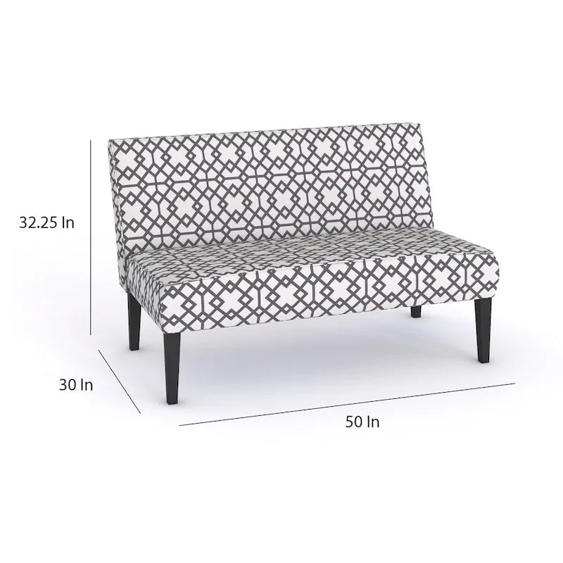 Causeuse en tissu à motif géométrique gris avec pieds noirs - 2 places