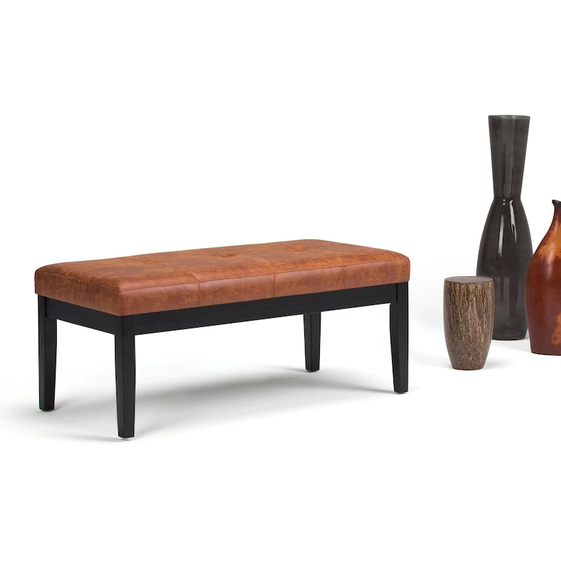 Banc-ottoman rectangulaire capitonné multicolore avec pieds en bois massif - 1 à 2 places
