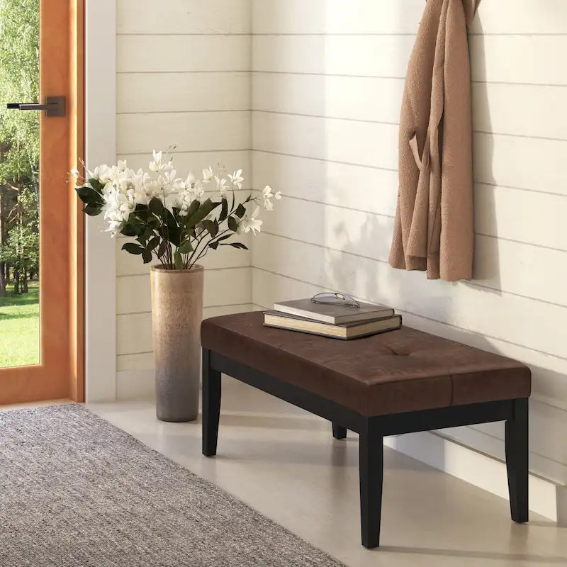 Banc-ottoman rectangulaire capitonné multicolore avec pieds en bois massif - 1 à 2 places