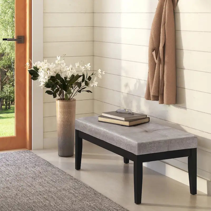 Banc-ottoman rectangulaire capitonné multicolore avec pieds en bois massif - 1 à 2 places