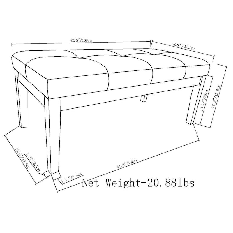Banc-ottoman rectangulaire capitonné multicolore avec pieds en bois massif - 1 à 2 places