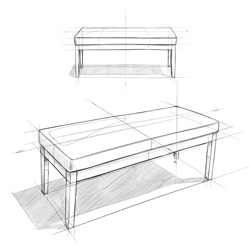 Banc-ottoman rectangulaire capitonné multicolore avec pieds en bois massif - 1 à 2 places