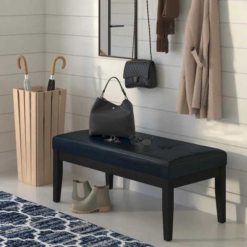 Banc-ottoman rectangulaire capitonné multicolore avec pieds en bois massif - 1 à 2 places