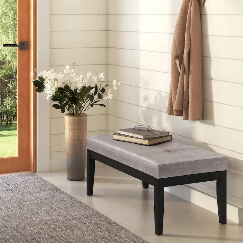 Banc-ottoman rectangulaire capitonné multicolore avec pieds en bois massif - 1 à 2 places