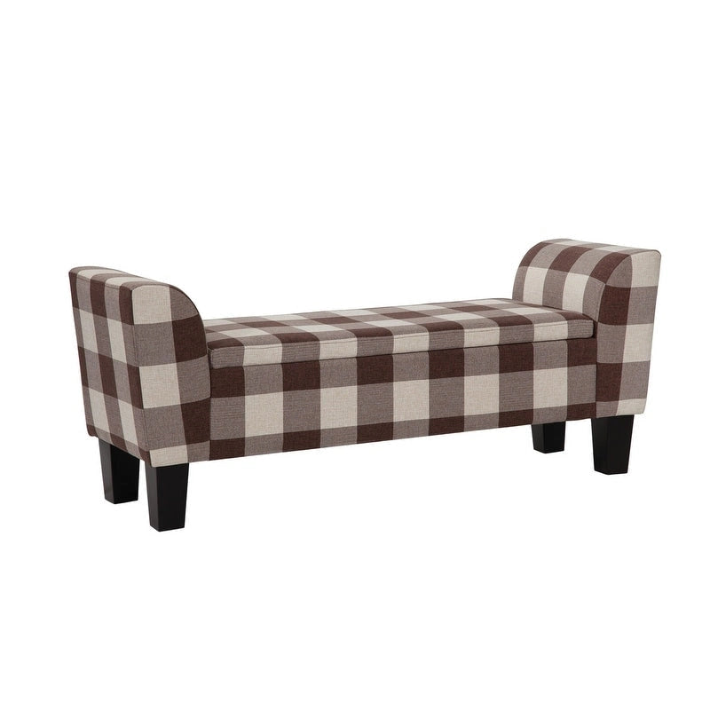 Banc de rangement capitonné multicolore à plateau relevable avec pieds en bois fuselés - 1-2 places