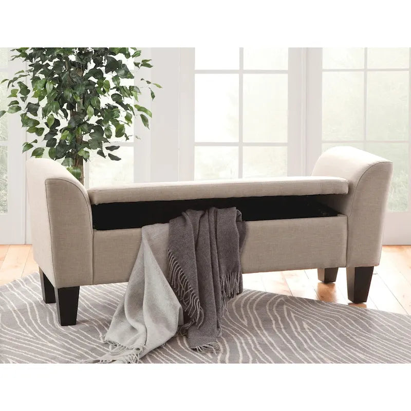 Banc de rangement capitonné multicolore à plateau relevable avec pieds en bois fuselés - 1-2 places