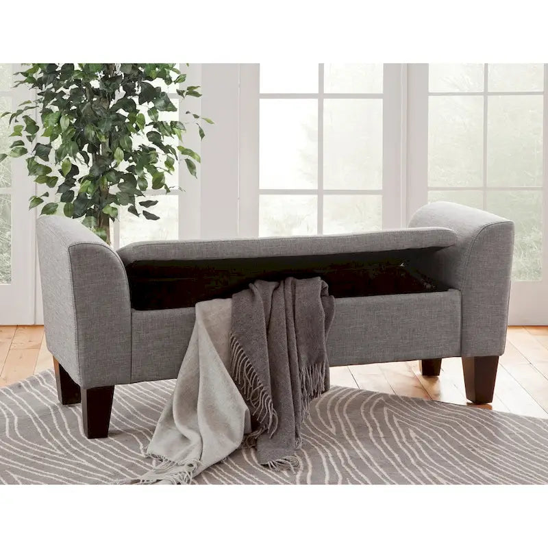 Banc de rangement capitonné multicolore à plateau relevable avec pieds en bois fuselés - 1-2 places