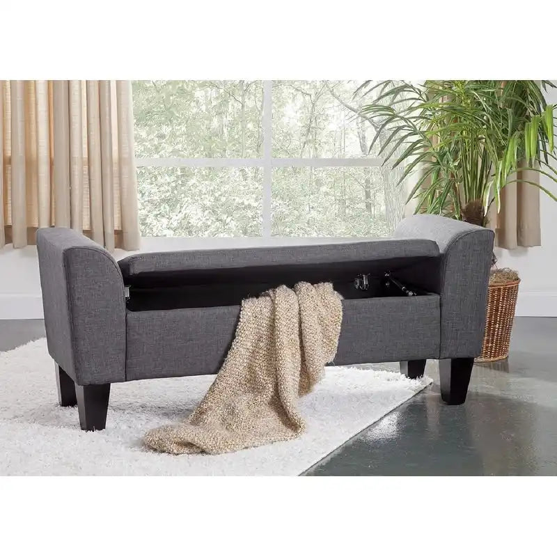 Banc de rangement capitonné multicolore à plateau relevable avec pieds en bois fuselés - 1-2 places