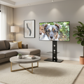 Meuble TV sur pied pivotant noir avec étagère en verre trempé – Compatible avec les téléviseurs de 37 à 72 pouces