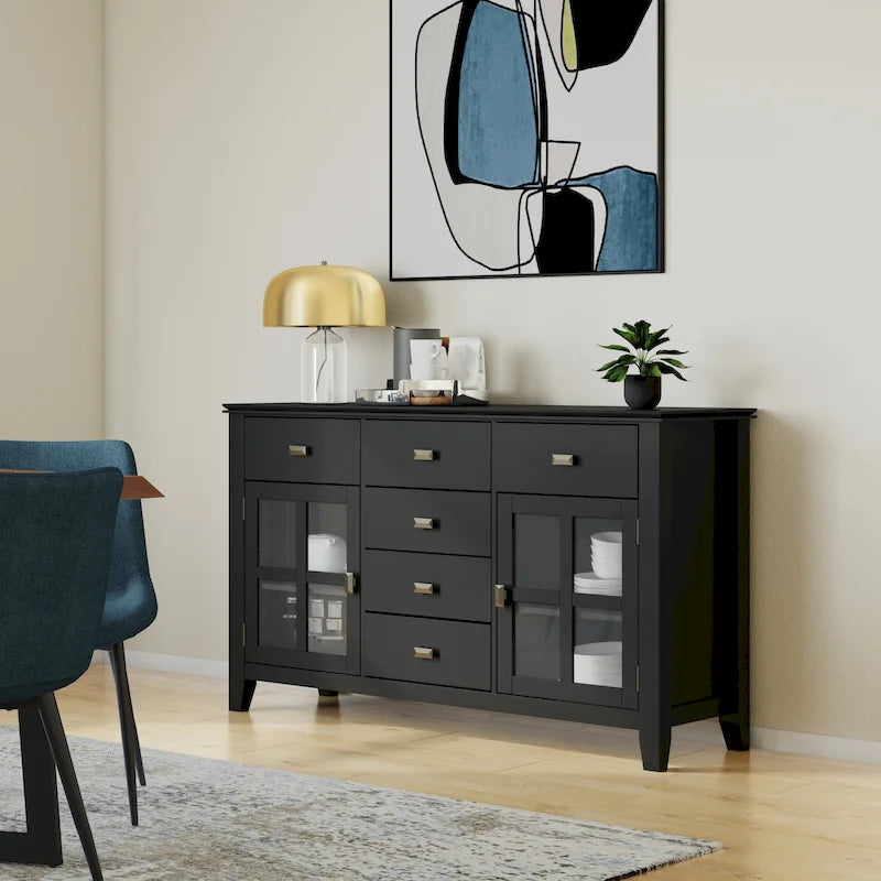 Buffet vaisselier en pin massif multicolore de 137 cm avec 3 tiroirs et 2 placards