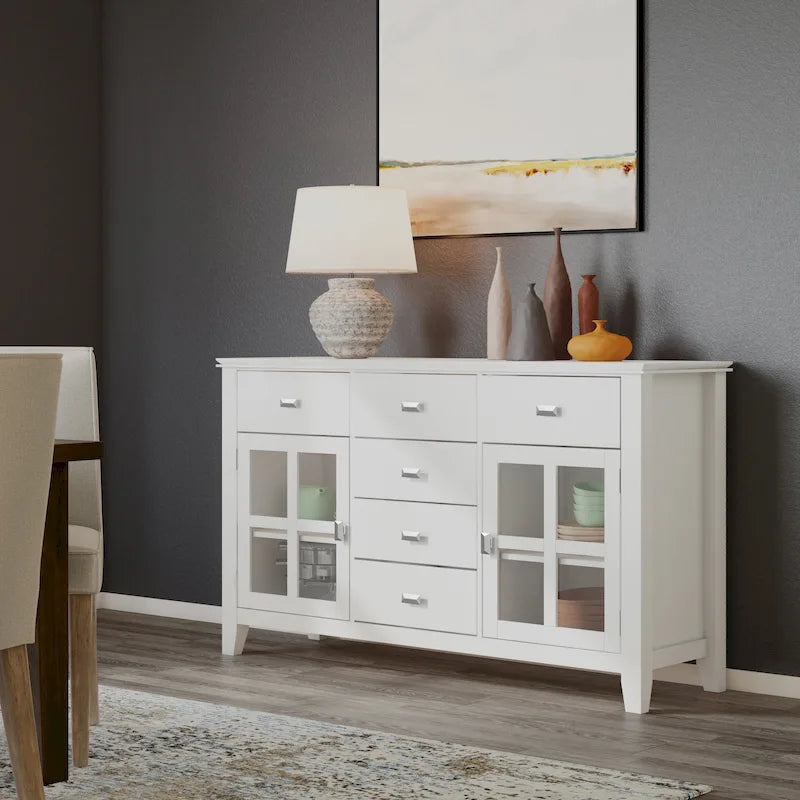 Buffet vaisselier en pin massif multicolore de 137 cm avec 3 tiroirs et 2 placards