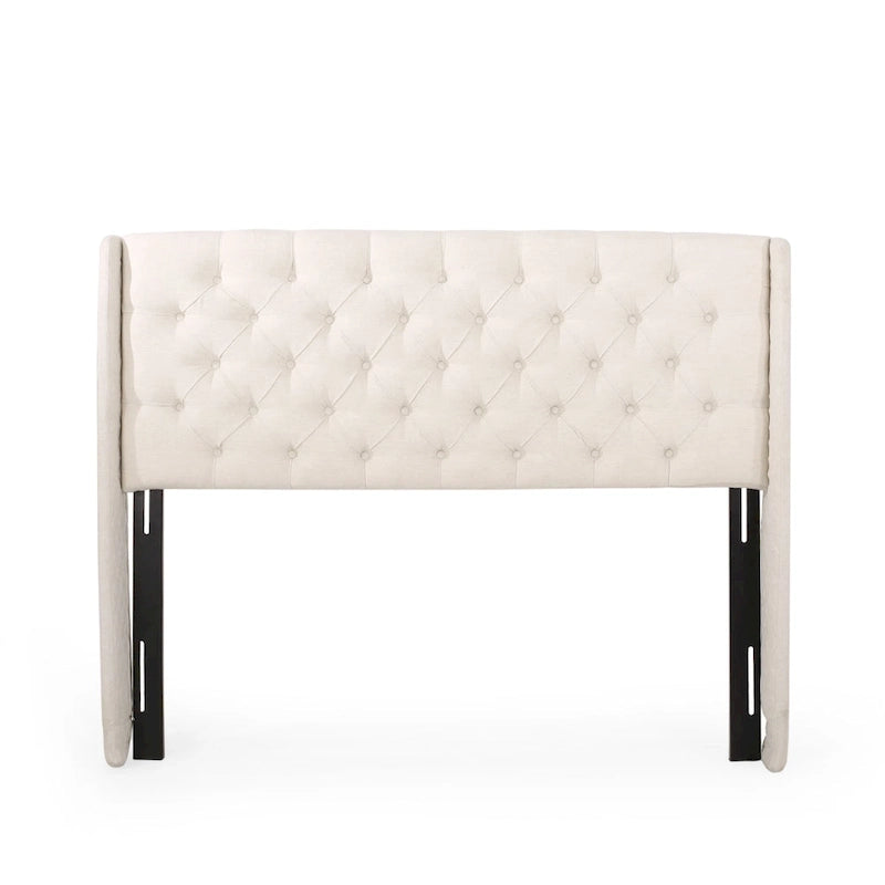 Tête de lit Queen Wingback avec coutures capitonnées en losange, beige / coquille d'œuf / gris foncé, style moderne, lit 1 personne
