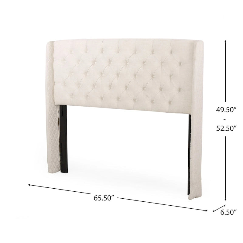 Tête de lit Queen Wingback avec coutures capitonnées en losange, beige / coquille d'œuf / gris foncé, style moderne, lit 1 personne