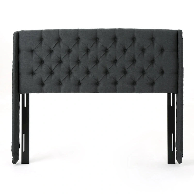 Tête de lit Queen Wingback avec coutures capitonnées en losange, beige / coquille d'œuf / gris foncé, style moderne, lit 1 personne