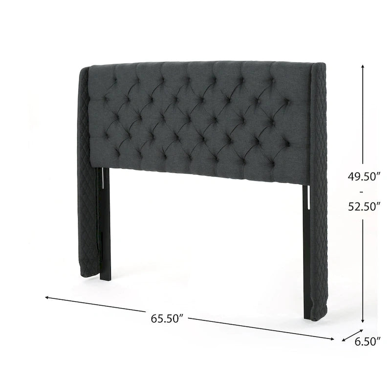 Tête de lit Queen Wingback avec coutures capitonnées en losange, beige / coquille d'œuf / gris foncé, style moderne, lit 1 personne