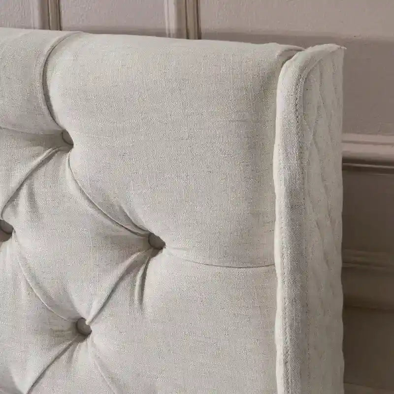 Tête de lit Queen Wingback avec coutures capitonnées en losange, beige / coquille d'œuf / gris foncé, style moderne, lit 1 personne