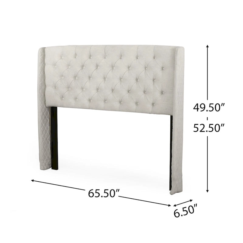 Tête de lit Queen Wingback avec coutures capitonnées en losange, beige / coquille d'œuf / gris foncé, style moderne, lit 1 personne
