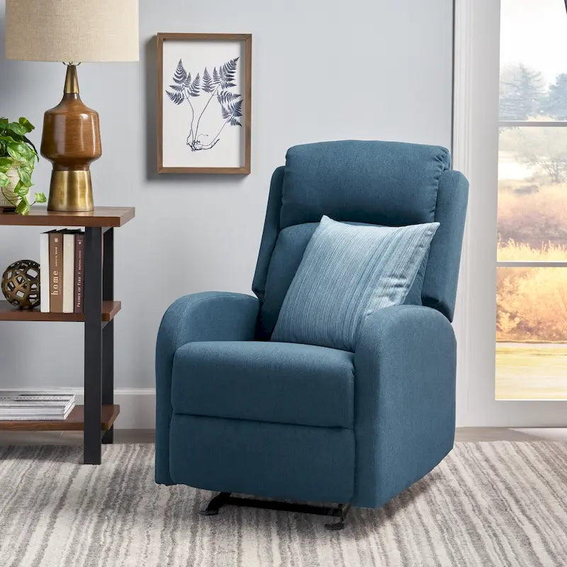 Fauteuil berçant inclinable en tissu bleu marine/gris foncé avec dossier cascade et mécanisme à levier - 1 place