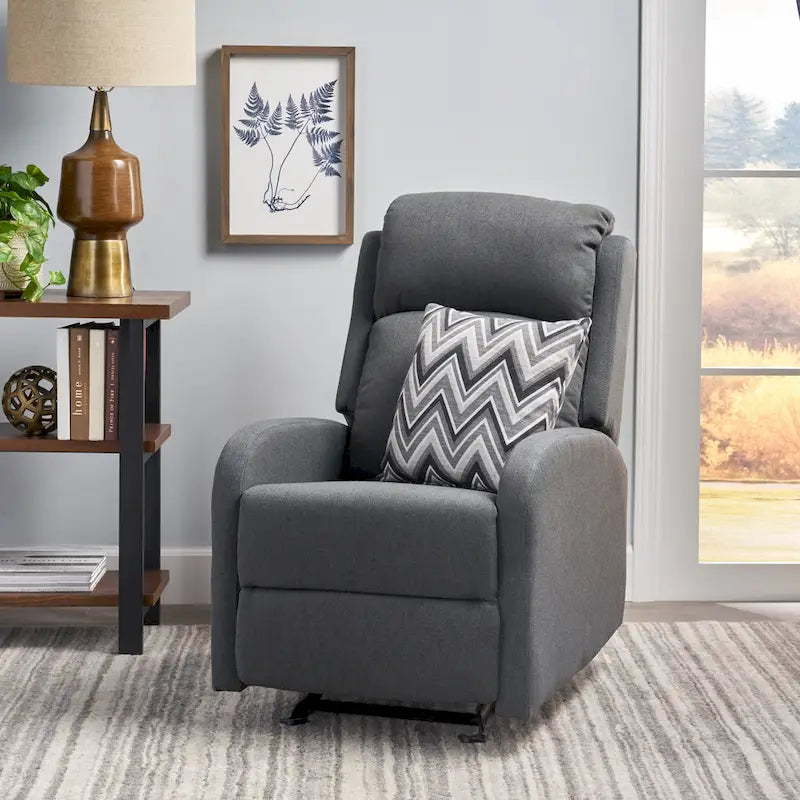 Fauteuil berçant inclinable en tissu bleu marine/gris foncé avec dossier cascade et mécanisme à levier - 1 place