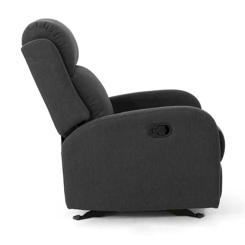 Fauteuil berçant inclinable en tissu bleu marine/gris foncé avec dossier cascade et mécanisme à levier - 1 place