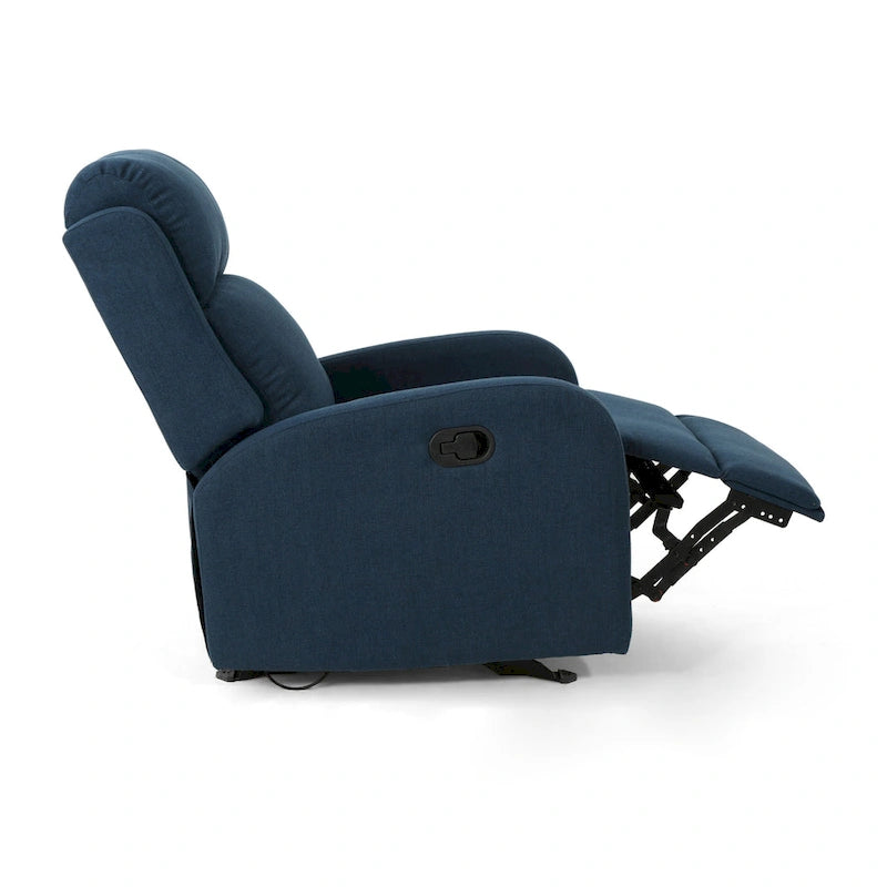 Fauteuil berçant inclinable en tissu bleu marine/gris foncé avec dossier cascade et mécanisme à levier - 1 place