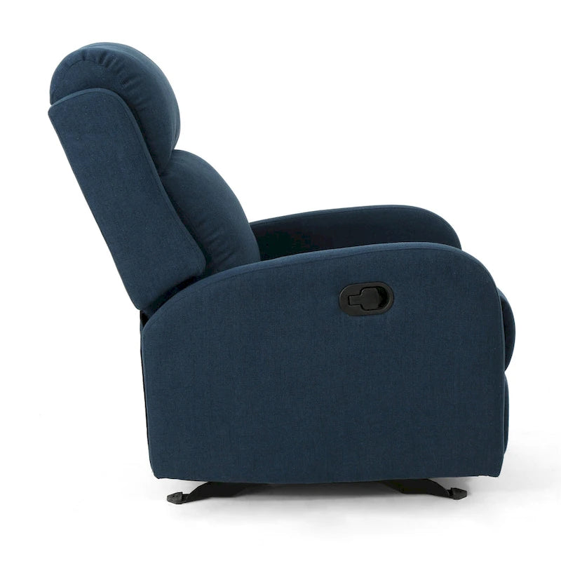 Fauteuil berçant inclinable en tissu bleu marine/gris foncé avec dossier cascade et mécanisme à levier - 1 place