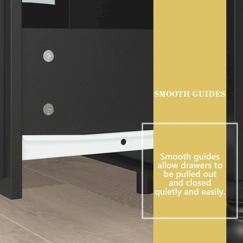 Commode en bois à 9 tiroirs avec glissières métalliques, blanc / noir / rouge foncé, style moderne, chambre 1 personne