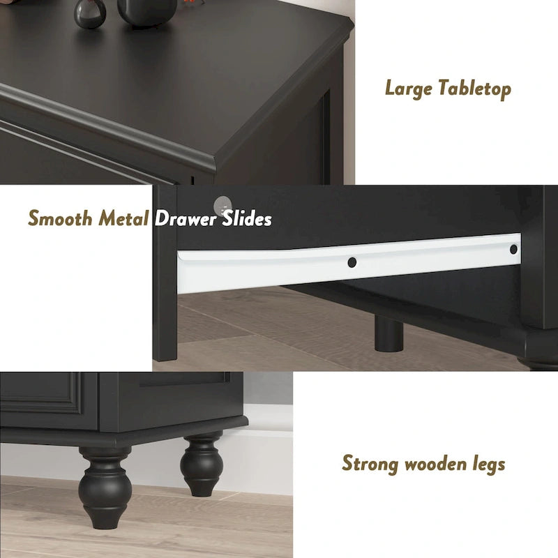 Commode en bois à 9 tiroirs avec glissières métalliques, blanc / noir / rouge foncé, style moderne, chambre 1 personne