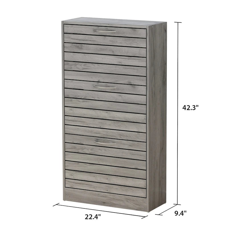 Meuble à chaussures 3 tiroirs basculants avec plateforme de rangement supérieure, Orange / Gris / Marron / Blanc / Bois, Style moderne, Usage domestique