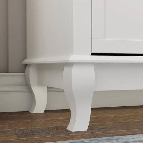 Commode laquée 6 tiroirs avec plateau en bois, blanc/noir, style moderne, chambre 1 personne