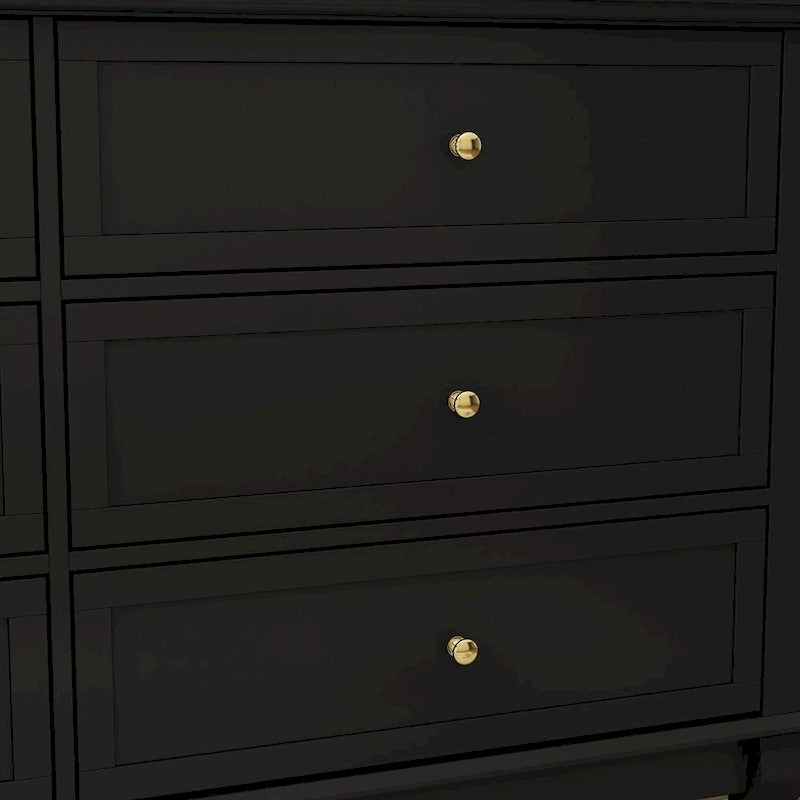 Commode laquée 6 tiroirs avec plateau en bois, blanc/noir, style moderne, chambre 1 personne