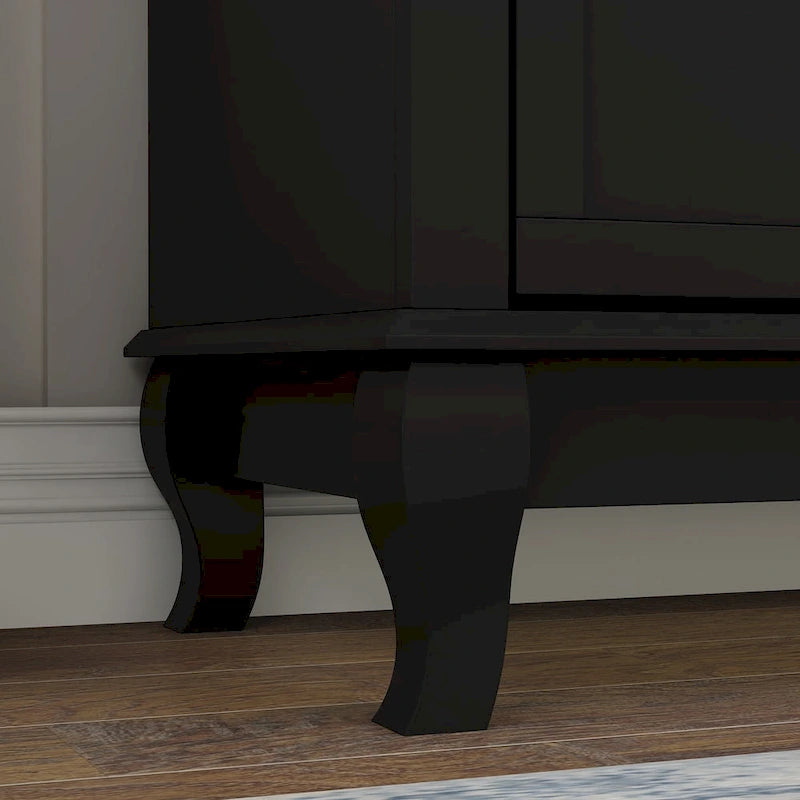 Commode laquée 6 tiroirs avec plateau en bois, blanc/noir, style moderne, chambre 1 personne