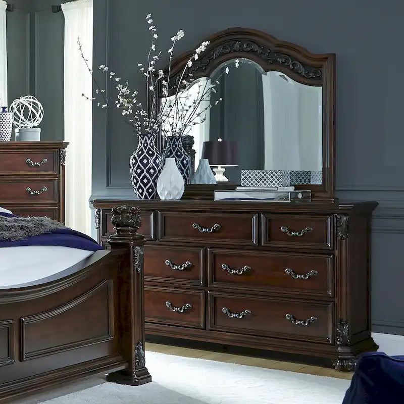 Commode 7 tiroirs Cognac avec miroir