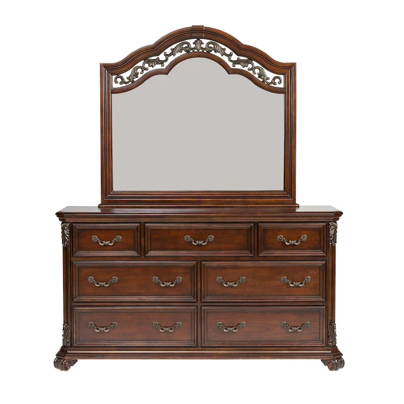 Commode 7 tiroirs Cognac avec miroir