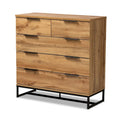 Commode de chambre à 5 tiroirs avec pieds en métal noir, chêne, style moderne, chambre 1 personne