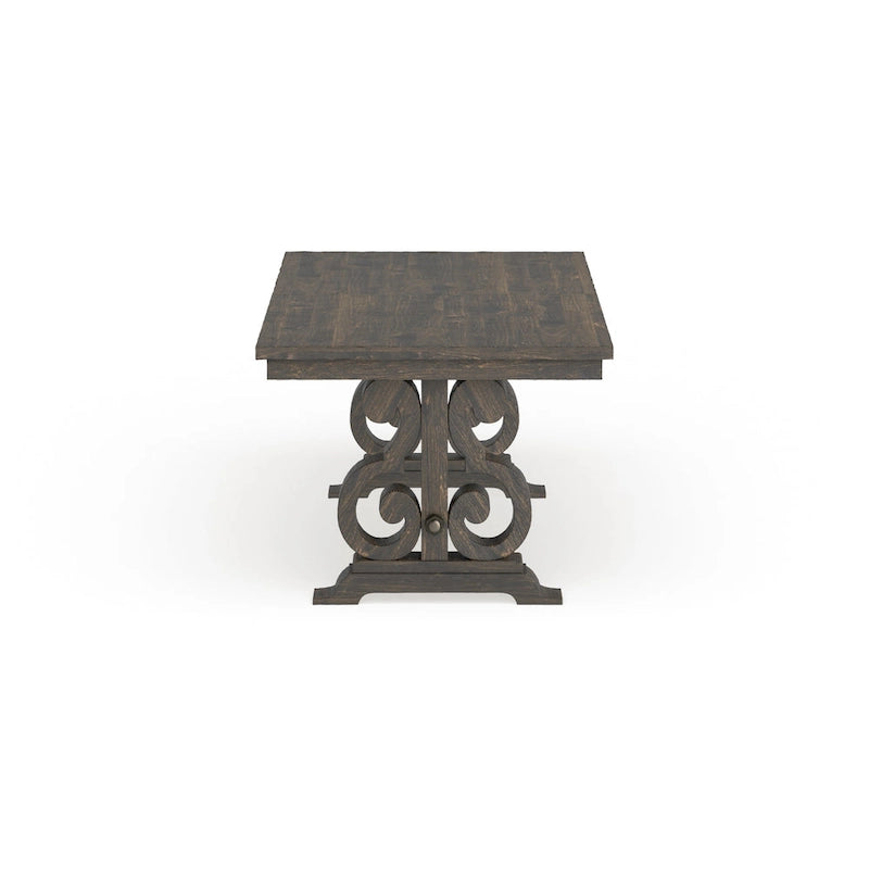 Table de salle à manger rectangulaire extensible en pin vieilli avec double piédestal - 6 à 8 places