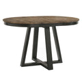 Table à manger ronde extensible Noyer et Pacanier avec piètement à tréteaux - 4 à 6 places
