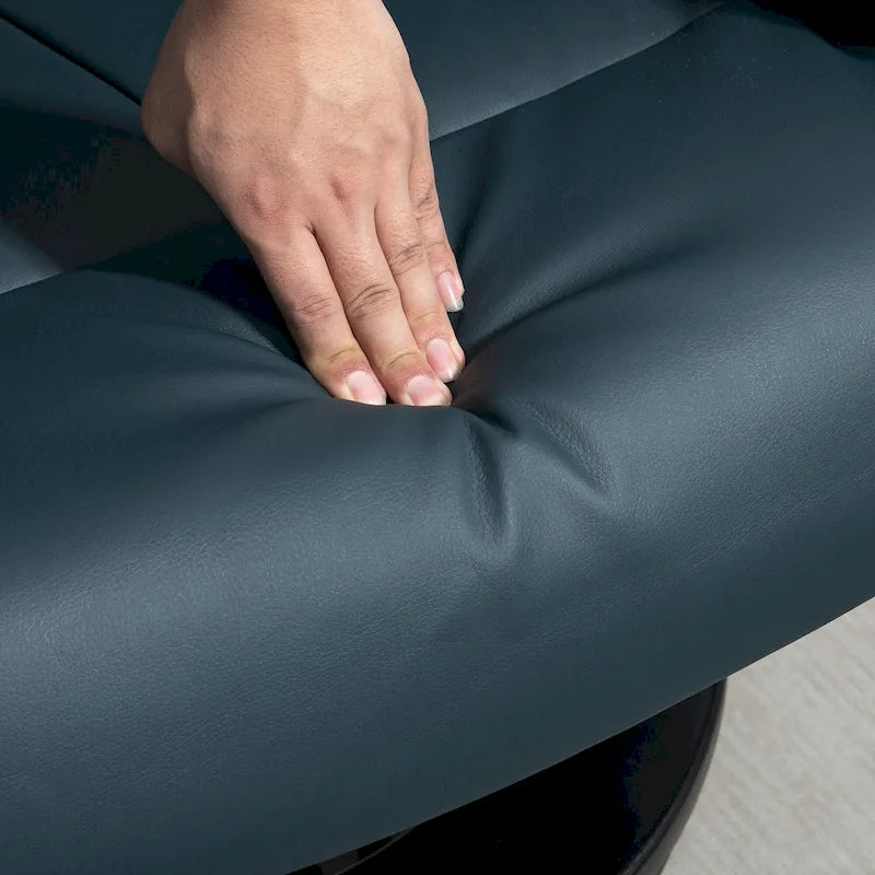 Fauteuil inclinable de massage pivotant à 360° en similicuir gris/bleu avec pouf – 1 place