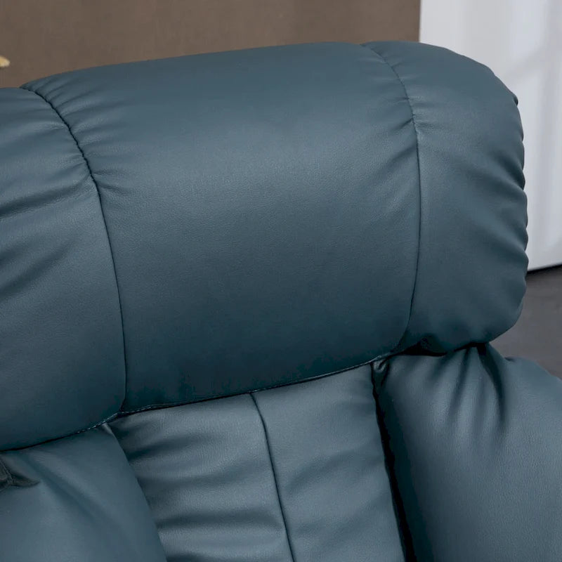 Fauteuil inclinable de massage pivotant à 360° en similicuir gris/bleu avec pouf – 1 place